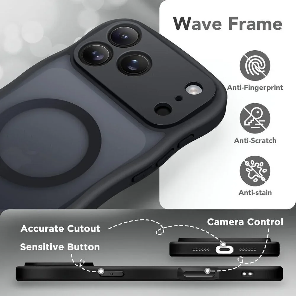 Women Black Iphone 17 Pro Max Case Full Camera Protection Mag Safe